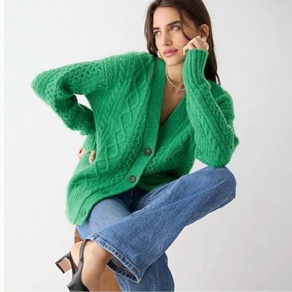 JCREW Green Cable Knit Women's Sweater
